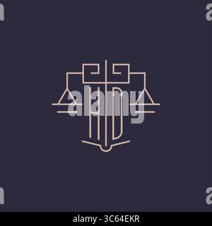 Initial letter HD logo with scale of justice luxury geometric design style vector graphic Stock Vector