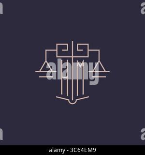 Initial letter HM logo with scale of justice luxury geometric design style vector graphic Stock Vector