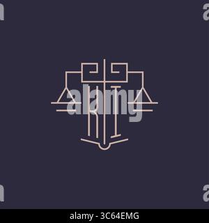 Initial letter KI logo with scale of justice luxury geometric design style vector graphic Stock Vector