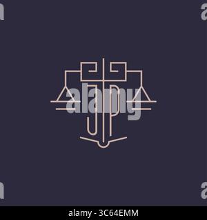 Initial letter JP logo with scale of justice luxury geometric design style vector graphic Stock Vector