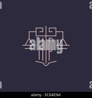 Initial letter HP logo with scale of justice luxury geometric design style vector graphic Stock Vector