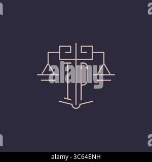 Initial letter IP logo with scale of justice luxury geometric design style vector graphic Stock Vector