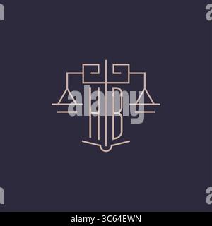 Initial letter HB logo with scale of justice luxury geometric design style vector graphic Stock Vector