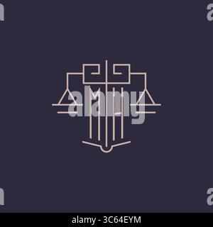 Initial letter MH logo with scale of justice luxury geometric design style vector graphic Stock Vector