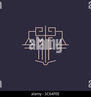 Initial letter MF logo with scale of justice luxury geometric design style vector graphic Stock Vector