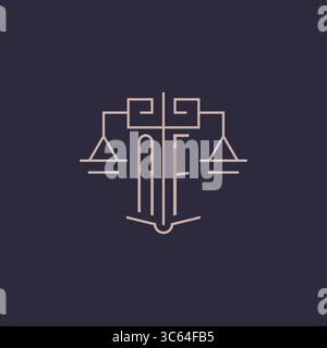 Initial letter NF logo with scale of justice luxury geometric design style vector graphic Stock Vector