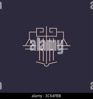 Initial letter KH logo with scale of justice luxury geometric design style vector graphic Stock Vector