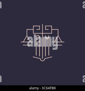 Initial letter NM logo with scale of justice luxury geometric design style vector graphic Stock Vector
