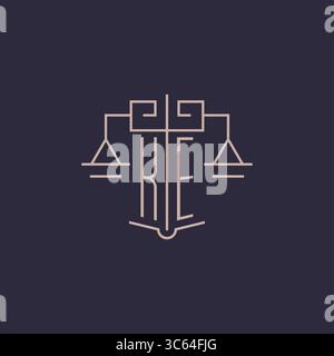 Initial letter KE logo with scale of justice luxury geometric design style vector graphic Stock Vector