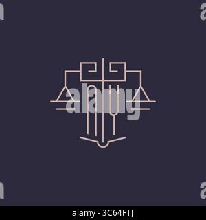 Initial letter NY logo with scale of justice luxury geometric design style vector graphic Stock Vector