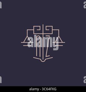 Initial letter NZ logo with scale of justice luxury geometric design style vector graphic Stock Vector