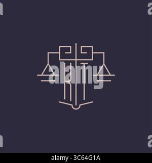 Initial letter KT logo with scale of justice luxury geometric design style vector graphic Stock Vector