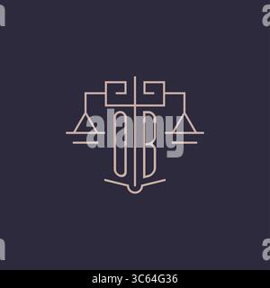 Initial letter OB logo with scale of justice luxury geometric design style vector graphic Stock Vector