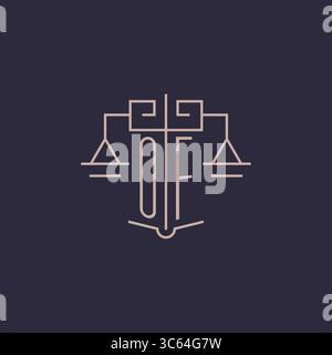 Initial letter OF logo with scale of justice luxury geometric design style vector graphic Stock Vector