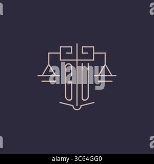 Initial letter GU logo with scale of justice luxury geometric design style vector graphic Stock Vector