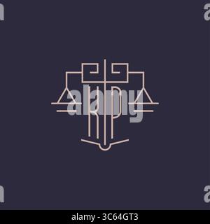 Initial letter KP logo with scale of justice luxury geometric design style vector graphic Stock Vector