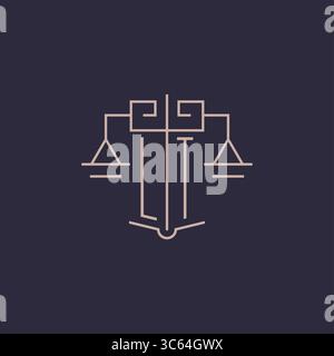 Initial letter LT logo with scale of justice luxury geometric design style vector graphic Stock Vector