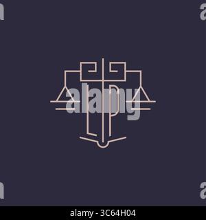 Initial letter LP logo with scale of justice luxury geometric design style vector graphic Stock Vector