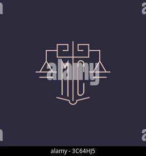 Initial letter MC logo with scale of justice luxury geometric design style vector graphic Stock Vector