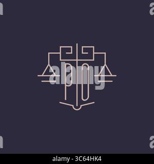 Initial letter PO logo with scale of justice luxury geometric design style vector graphic Stock Vector