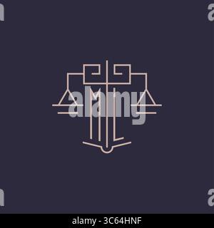 Initial letter ML logo with scale of justice luxury geometric design style vector graphic Stock Vector