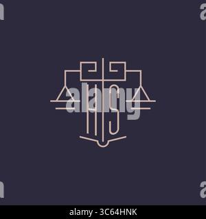 Initial letter HS logo with scale of justice luxury geometric design style vector graphic Stock Vector