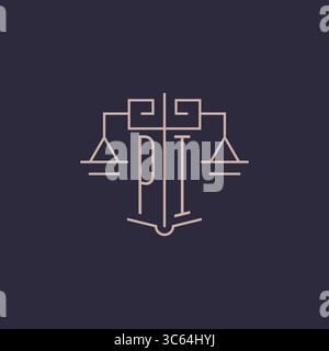 Initial letter PI logo with scale of justice luxury geometric design style vector graphic Stock Vector