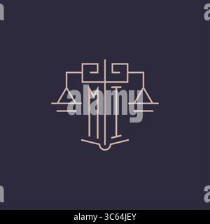 Initial letter MI logo with scale of justice luxury geometric design style vector graphic Stock Vector