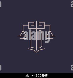 Initial letter LD logo with scale of justice luxury geometric design style vector graphic Stock Vector