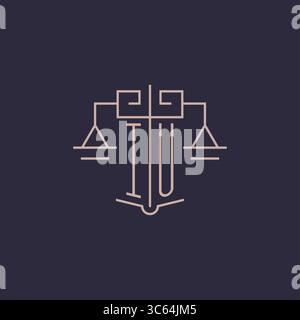 Initial letter IU logo with scale of justice luxury geometric design style vector graphic Stock Vector