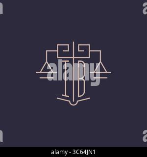 Initial letter IB logo with scale of justice luxury geometric design style vector graphic Stock Vector