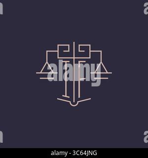 Initial letter IF logo with scale of justice luxury geometric design style vector graphic Stock Vector