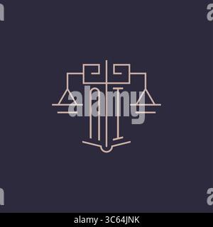 Initial letter NI logo with scale of justice luxury geometric design style vector graphic Stock Vector