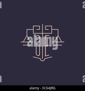 Initial letter OE logo with scale of justice luxury geometric design style vector graphic Stock Vector