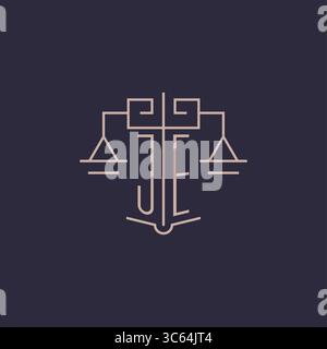 Initial letter JE logo with scale of justice luxury geometric design style vector graphic Stock Vector