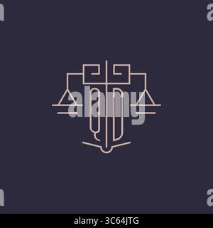 Initial letter QD logo with scale of justice luxury geometric design style vector graphic Stock Vector