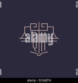 Initial letter QH logo with scale of justice luxury geometric design style vector graphic Stock Vector