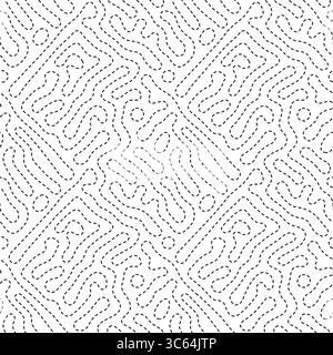 Black white dotted lines, seamless Turing pattern  Stock Vector