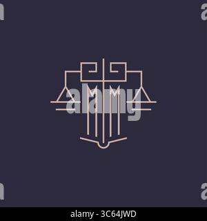 Initial letter MM logo with scale of justice luxury geometric design style vector graphic Stock Vector
