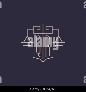 Initial letter QR logo with scale of justice luxury geometric design style vector graphic Stock Vector