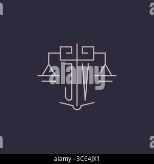 Initial letter JV logo with scale of justice luxury geometric design style vector graphic Stock Vector