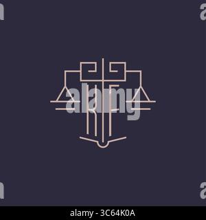 Initial letter KF logo with scale of justice luxury geometric design style vector graphic Stock Vector
