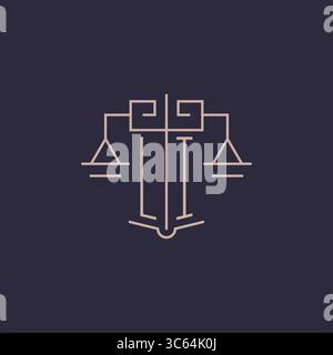 Initial letter LI logo with scale of justice luxury geometric design style vector graphic Stock Vector