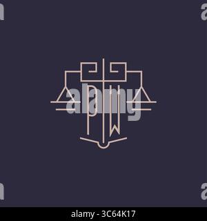 Initial letter PW logo with scale of justice luxury geometric design style vector graphic Stock Vector