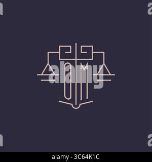 Initial letter OM logo with scale of justice luxury geometric design style vector graphic Stock Vector