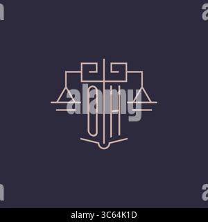 Initial letter OH logo with scale of justice luxury geometric design style vector graphic Stock Vector