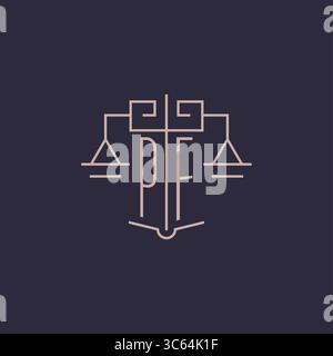 Initial letter PF logo with scale of justice luxury geometric design style vector graphic Stock Vector