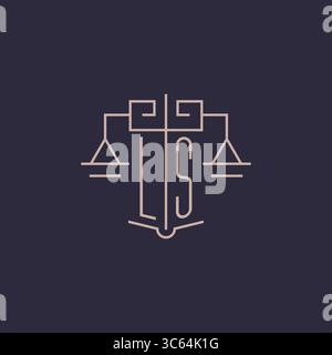 Initial letter LS logo with scale of justice luxury geometric design style vector graphic Stock Vector