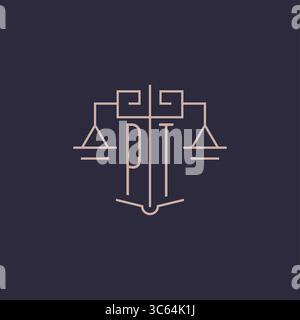 Initial letter PT logo with scale of justice luxury geometric design style vector graphic Stock Vector