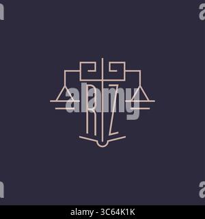 Initial letter RZ logo with scale of justice luxury geometric design style vector graphic Stock Vector